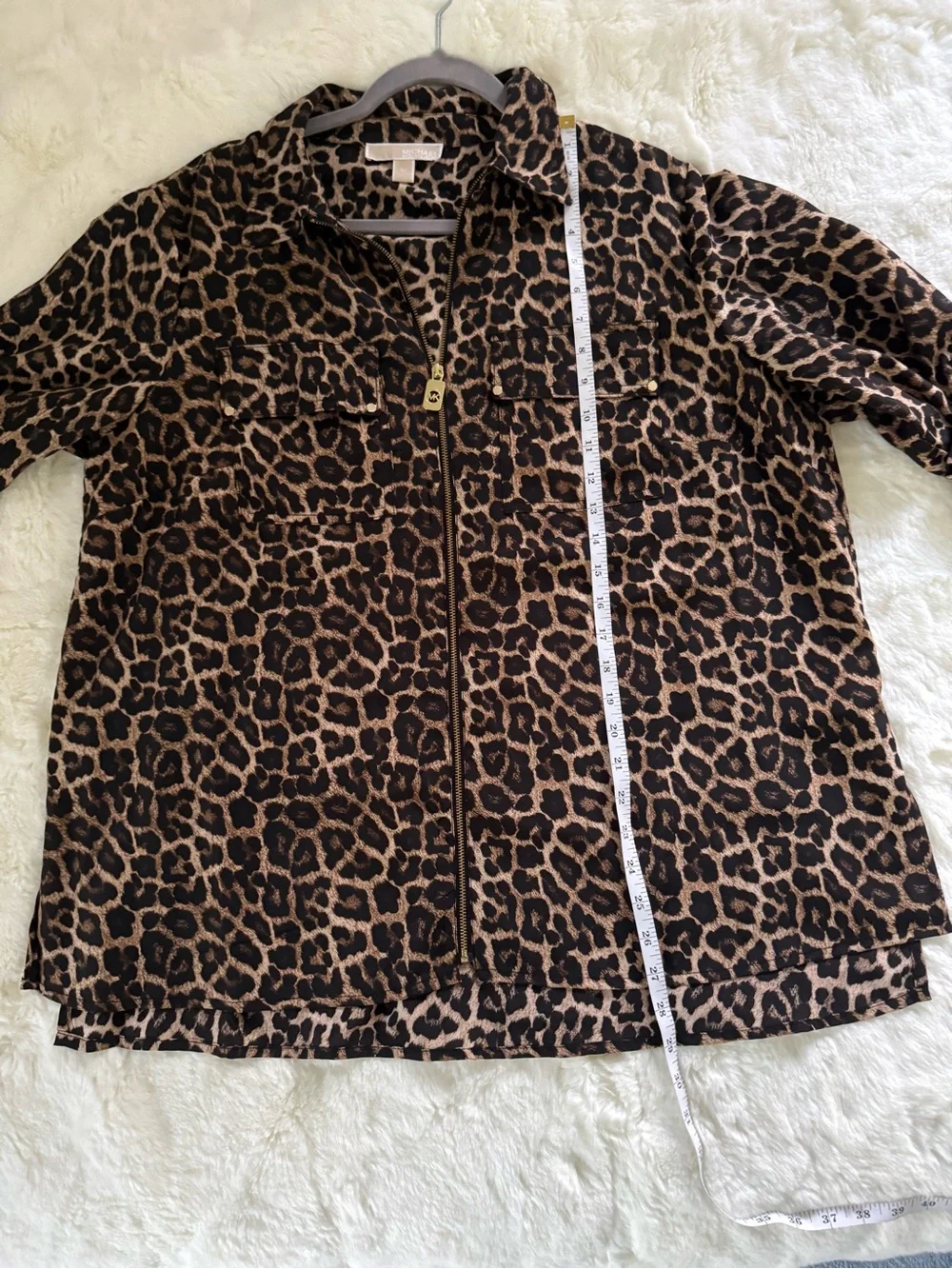 MICHAEL Michael Kors Leopard Print Zip Front Jacket Blouse Women’s 1X Plus Size